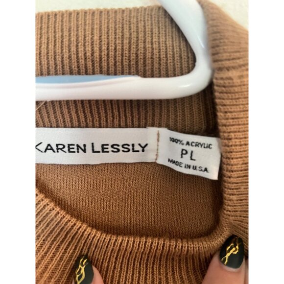 Karen Lessly NWT Womens Striped Tan Red Black Sweater SZ Petite Large - Picture 4 of 7